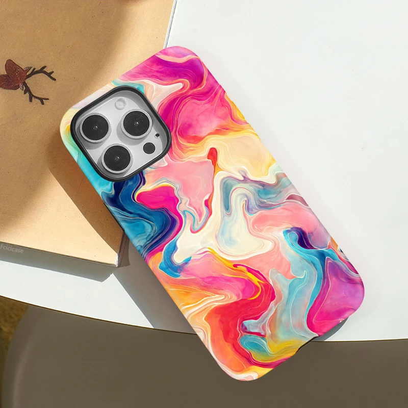 Fcicicase For Magsafe Wireless Charge Case For iPhone 16 15 14 13 Pro Max 12 11 Magnetic Double-layer Colorful Lines Cover