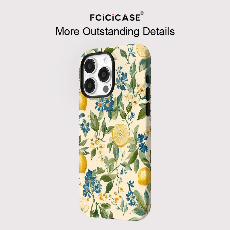 Flower Leaves Lemon Case For IPhone 16ProMax 15 14 13 12 11 PRO Plus Acrylic TPU Two in one Magnetic Shockproof Phone Cases