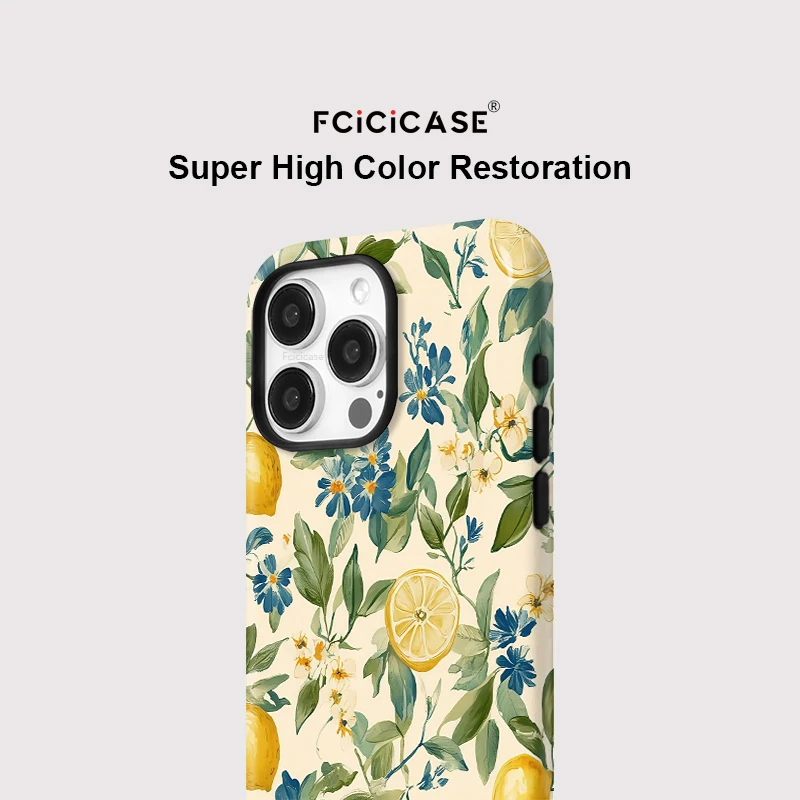 Flower Leaves Lemon Case For IPhone 16ProMax 15 14 13 12 11 PRO Plus Acrylic TPU Two in one Magnetic Shockproof Phone Cases