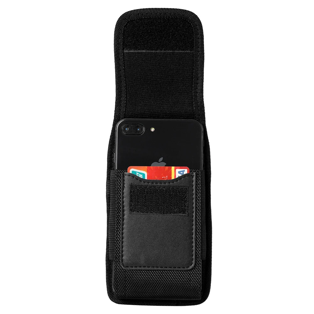 Vertical Nylon Cell Phone Belt Clip Holster Pouch Buckle Wallet Card Holder Case Cover For iPhone Samsung Xiaomi Phone Waist Bag