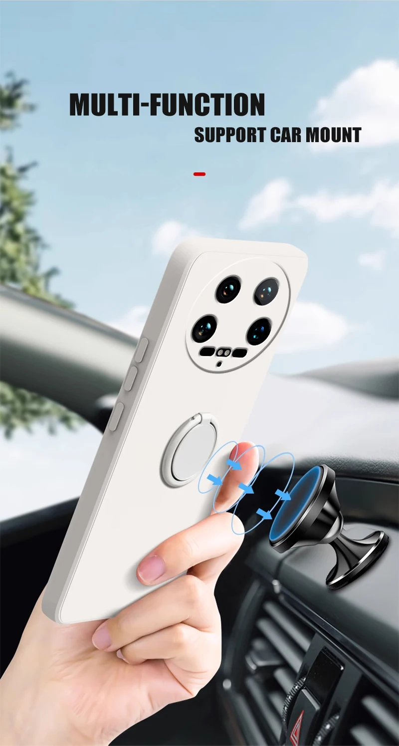 Case Fro Xiaomi 14 Ultra Liquid Silicone Ring Holder Soft Phone Cover for Xiaomi 14 Ultra Shockproof Back Fundas Xiaomi 14Ultra
