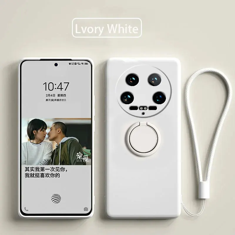 Case Fro Xiaomi 14 Ultra Liquid Silicone Ring Holder Soft Phone Cover for Xiaomi 14 Ultra Shockproof Back Fundas Xiaomi 14Ultra