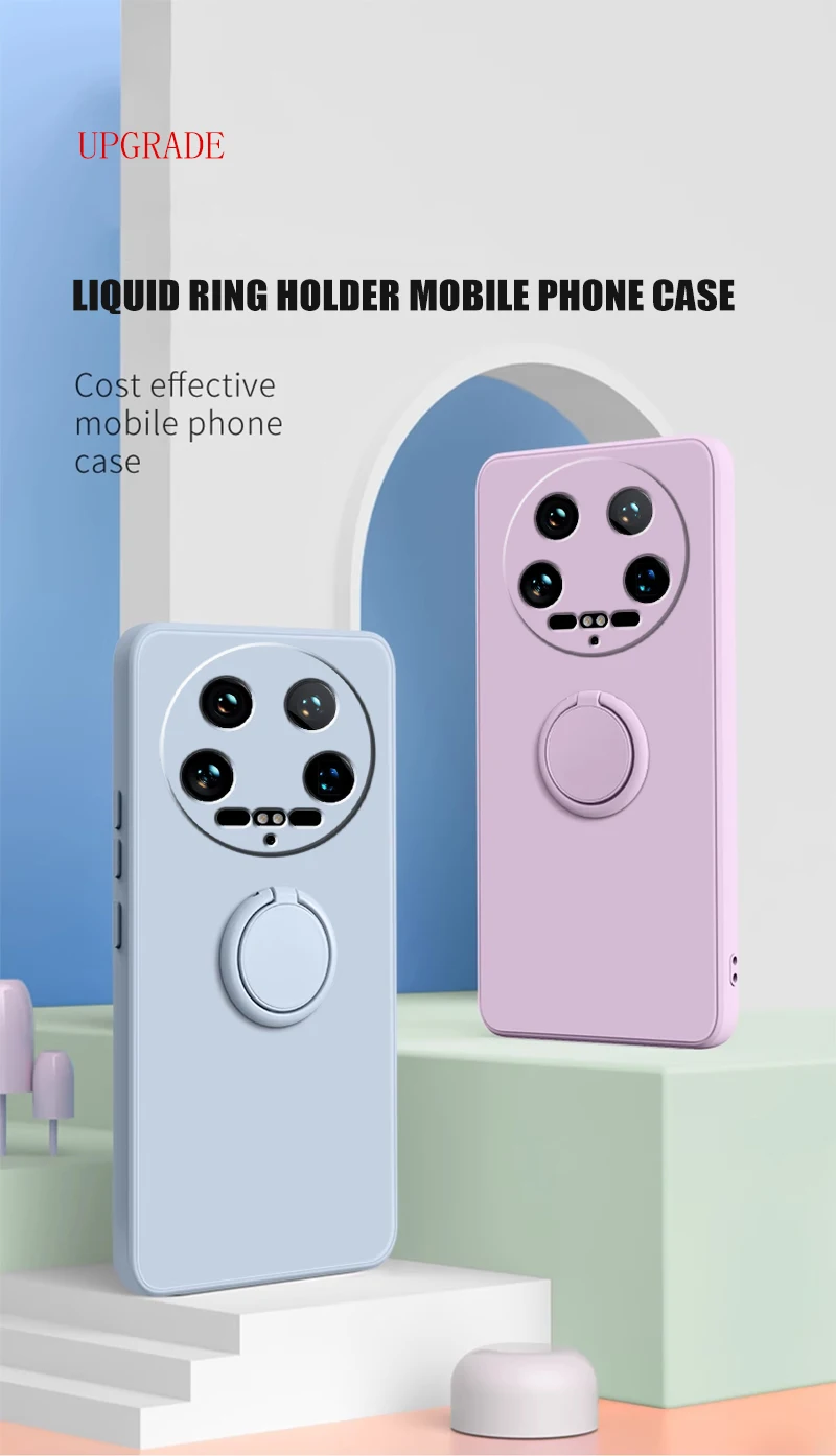 Case Fro Xiaomi 14 Ultra Liquid Silicone Ring Holder Soft Phone Cover for Xiaomi 14 Ultra Shockproof Back Fundas Xiaomi 14Ultra