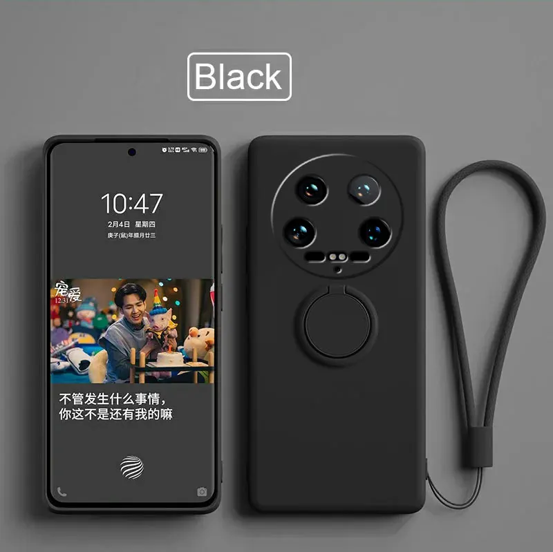 Case Fro Xiaomi 14 Ultra Liquid Silicone Ring Holder Soft Phone Cover for Xiaomi 14 Ultra Shockproof Back Fundas Xiaomi 14Ultra