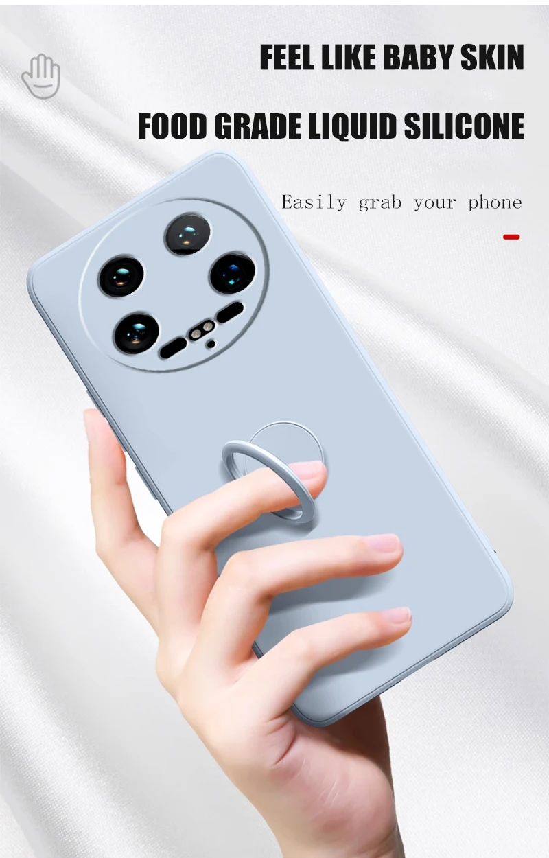 Case Fro Xiaomi 14 Ultra Liquid Silicone Ring Holder Soft Phone Cover for Xiaomi 14 Ultra Shockproof Back Fundas Xiaomi 14Ultra