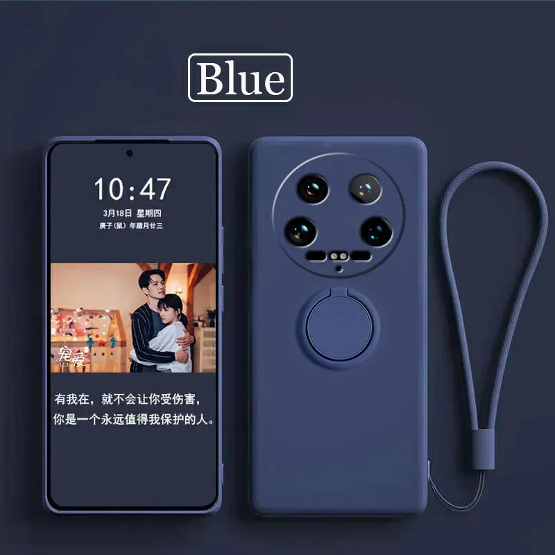 Case Fro Xiaomi 14 Ultra Liquid Silicone Ring Holder Soft Phone Cover for Xiaomi 14 Ultra Shockproof Back Fundas Xiaomi 14Ultra