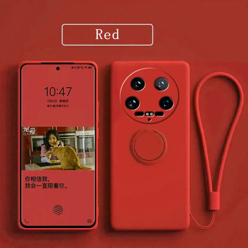 Case Fro Xiaomi 14 Ultra Liquid Silicone Ring Holder Soft Phone Cover for Xiaomi 14 Ultra Shockproof Back Fundas Xiaomi 14Ultra