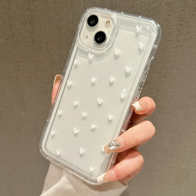 White Small Love Transparent Phone Case For IPhone 18 17 Air 16 14 13 12 11 Pro Max Plus Cover For IPhone 16E 15 Pro Cases