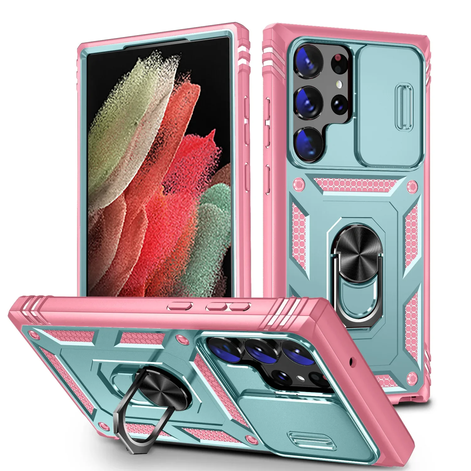 Case For Samsung S25 S24 S23 Ultra Plus S24 FE A56 A36 A16 Heavy Duty with Camera 360 Degree Rotate Kickstand Shockproof Cover