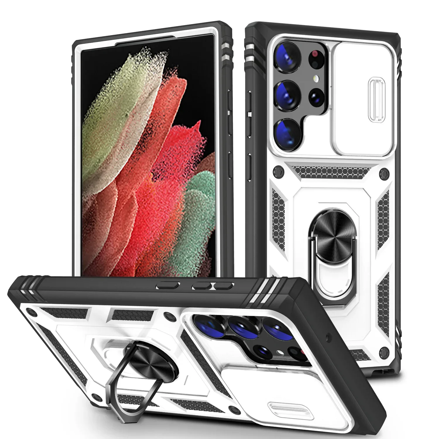 Case For Samsung S25 S24 S23 Ultra Plus S24 FE A56 A36 A16 Heavy Duty with Camera 360 Degree Rotate Kickstand Shockproof Cover