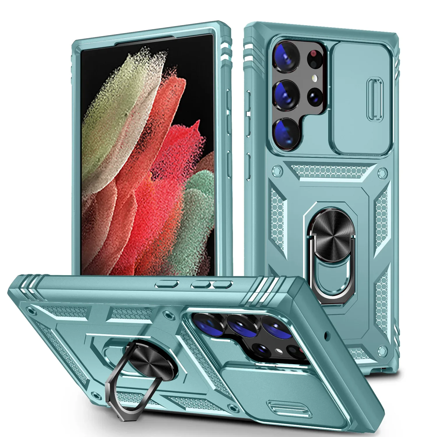 Case For Samsung S25 S24 S23 Ultra Plus S24 FE A56 A36 A16 Heavy Duty with Camera 360 Degree Rotate Kickstand Shockproof Cover