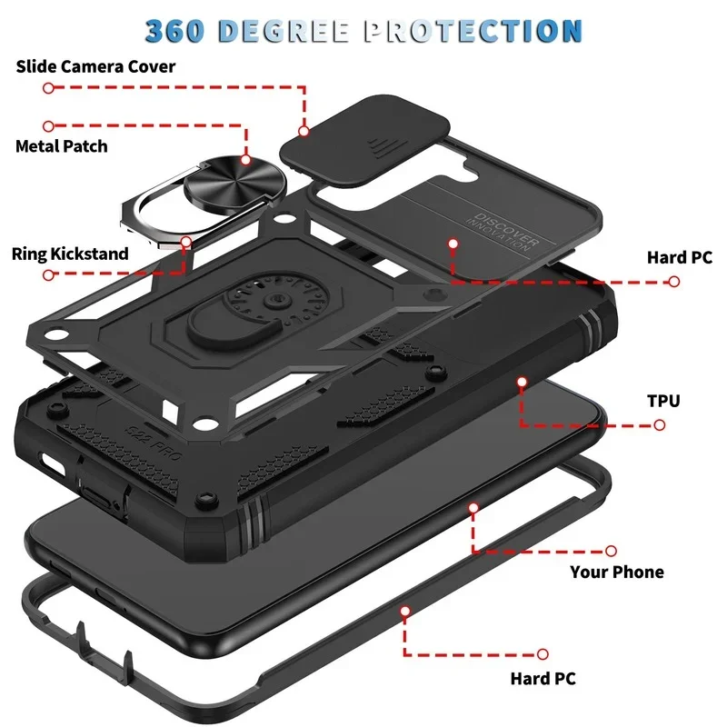 Case For Samsung S25 S24 S23 Ultra Plus S24 FE A56 A36 A16 Heavy Duty with Camera 360 Degree Rotate Kickstand Shockproof Cover