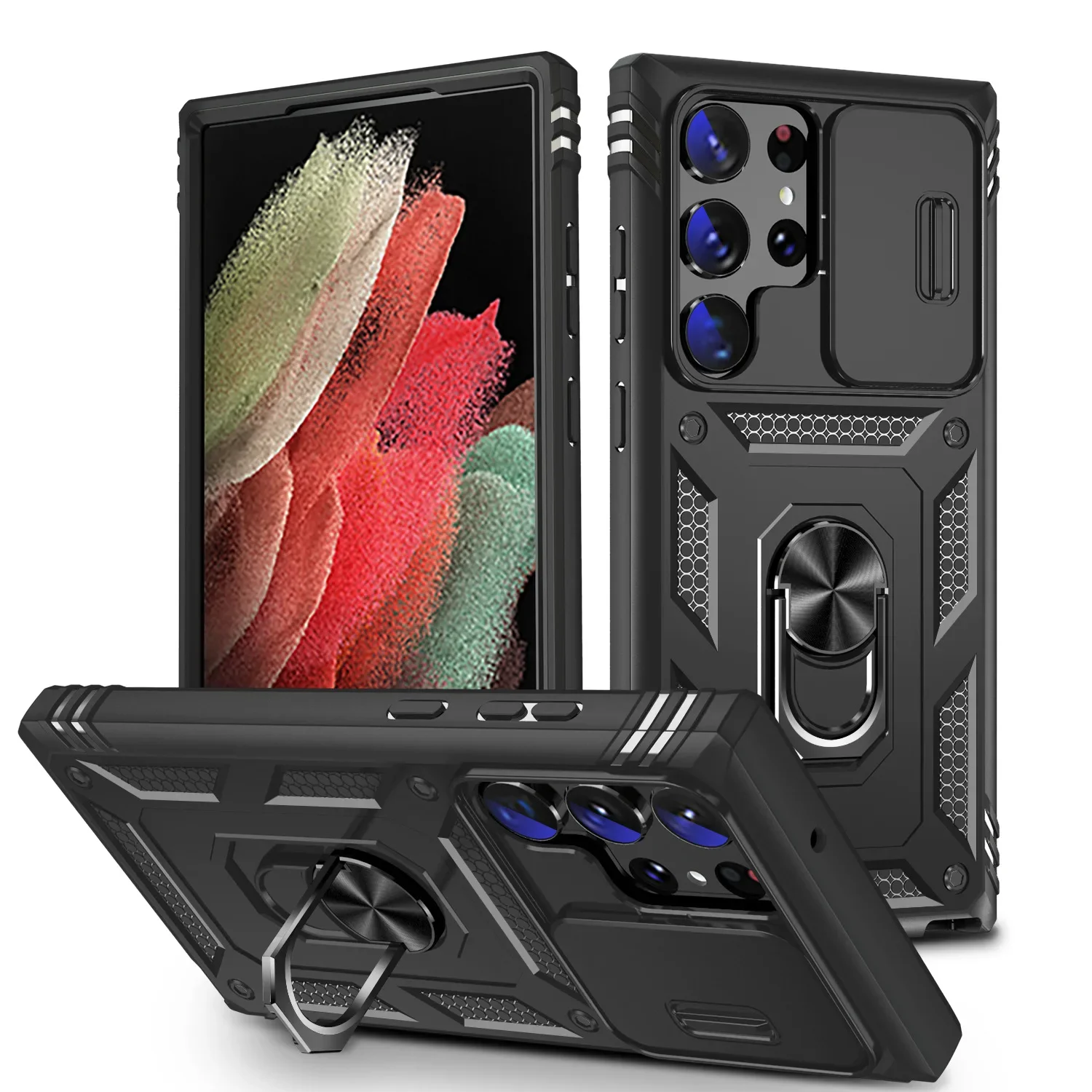 Case For Samsung S25 S24 S23 Ultra Plus S24 FE A56 A36 A16 Heavy Duty with Camera 360 Degree Rotate Kickstand Shockproof Cover