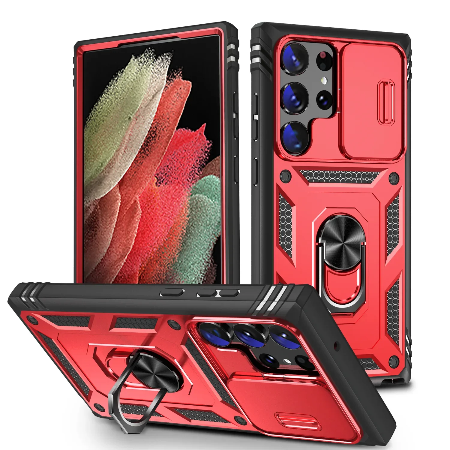 Case For Samsung S25 S24 S23 Ultra Plus S24 FE A56 A36 A16 Heavy Duty with Camera 360 Degree Rotate Kickstand Shockproof Cover