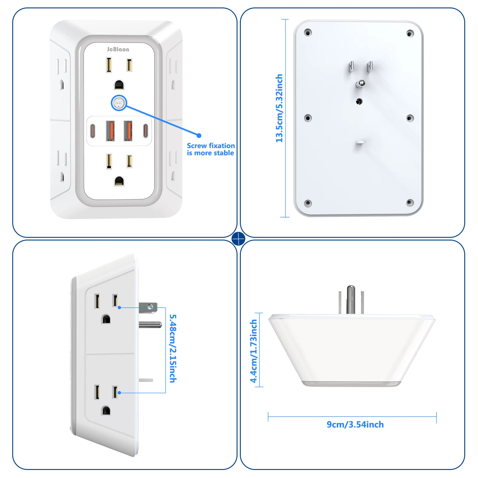 Power Strip with 6 AC Wide Outlets 2 USB Ports 2 Type-C Sockets , Multi-socket Wall Plug Adapter Power Expander Quick Charge