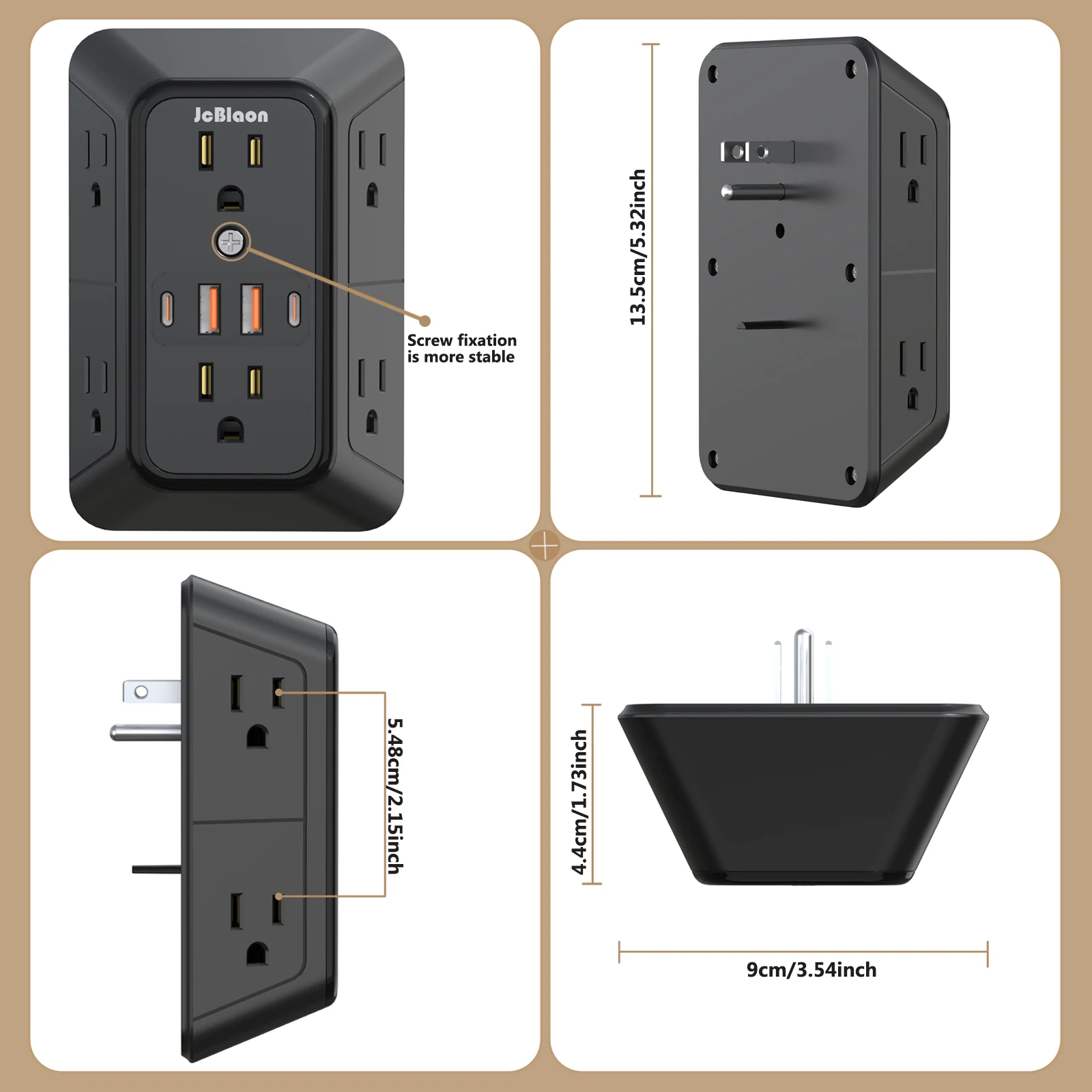 Power Strip with 6 AC Wide Outlets 2 USB Ports 2 Type-C Sockets , Multi-socket Wall Plug Adapter Power Expander Quick Charge