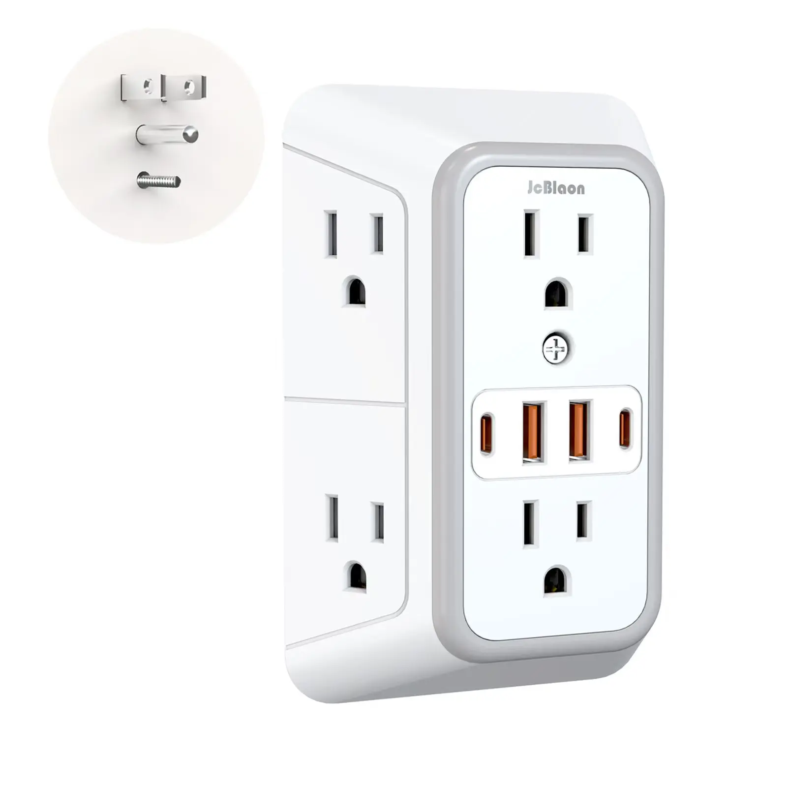 Power Strip with 6 AC Wide Outlets 2 USB Ports 2 Type-C Sockets , Multi-socket Wall Plug Adapter Power Expander Quick Charge