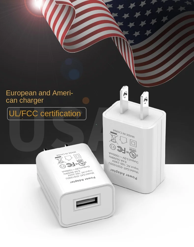 US Adapter 5V 2A 1A Fast Charging UL Plug One USB Port Phone Charging Wall Charger Travel in USA Japan Thailand Canada Colombia