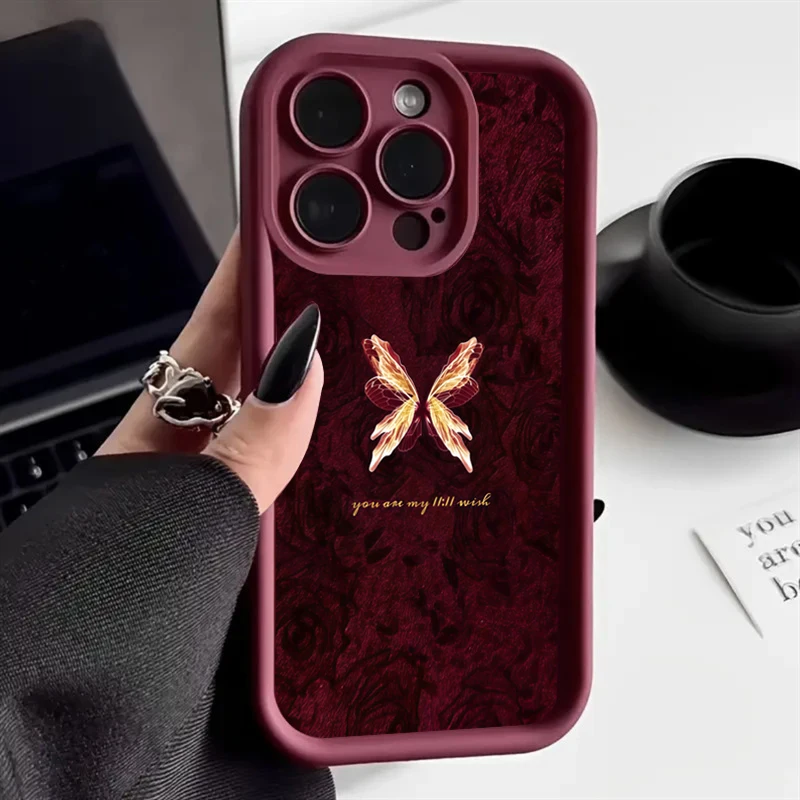 Retro Butterfly Pattern Silicone Phone Case For iPhone 17 16 15 14 13 12 11 Pro Max 17 Air 16E XS X XR 7 8 Plus Shockproof Cover