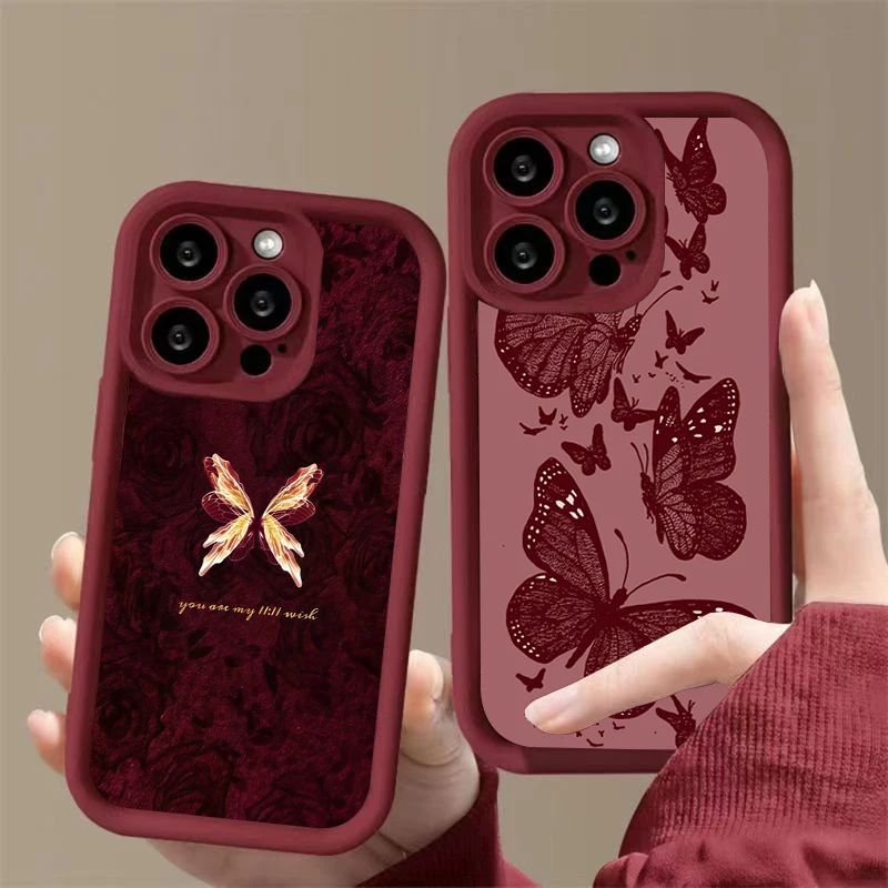Retro Butterfly Pattern Silicone Phone Case For iPhone 17 16 15 14 13 12 11 Pro Max 17 Air 16E XS X XR 7 8 Plus Shockproof Cover