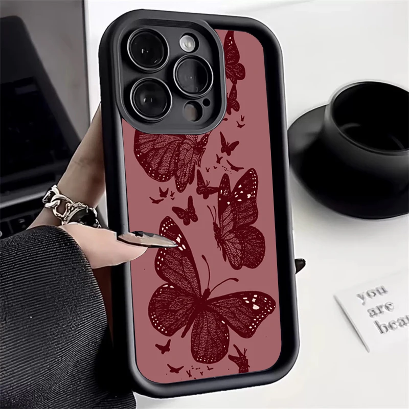 Retro Butterfly Pattern Silicone Phone Case For iPhone 17 16 15 14 13 12 11 Pro Max 17 Air 16E XS X XR 7 8 Plus Shockproof Cover