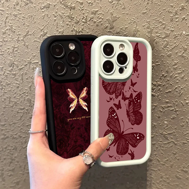 Retro Butterfly Pattern Silicone Phone Case For iPhone 17 16 15 14 13 12 11 Pro Max 17 Air 16E XS X XR 7 8 Plus Shockproof Cover