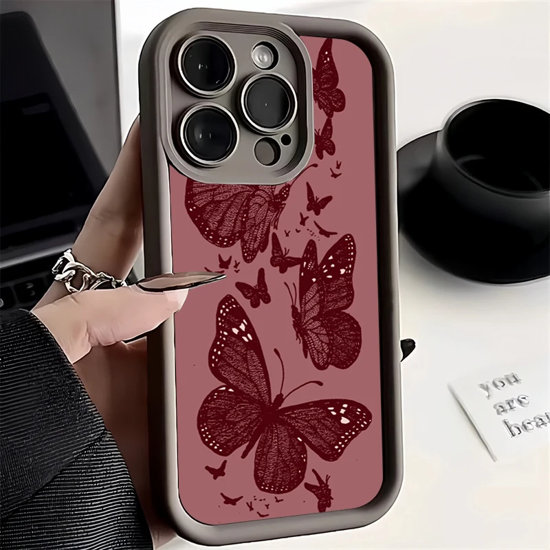 Retro Butterfly Pattern Silicone Phone Case For iPhone 17 16 15 14 13 12 11 Pro Max 17 Air 16E XS X XR 7 8 Plus Shockproof Cover