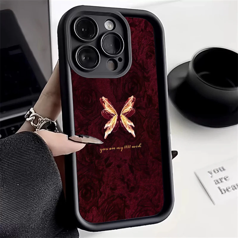 Retro Butterfly Pattern Silicone Phone Case For iPhone 17 16 15 14 13 12 11 Pro Max 17 Air 16E XS X XR 7 8 Plus Shockproof Cover