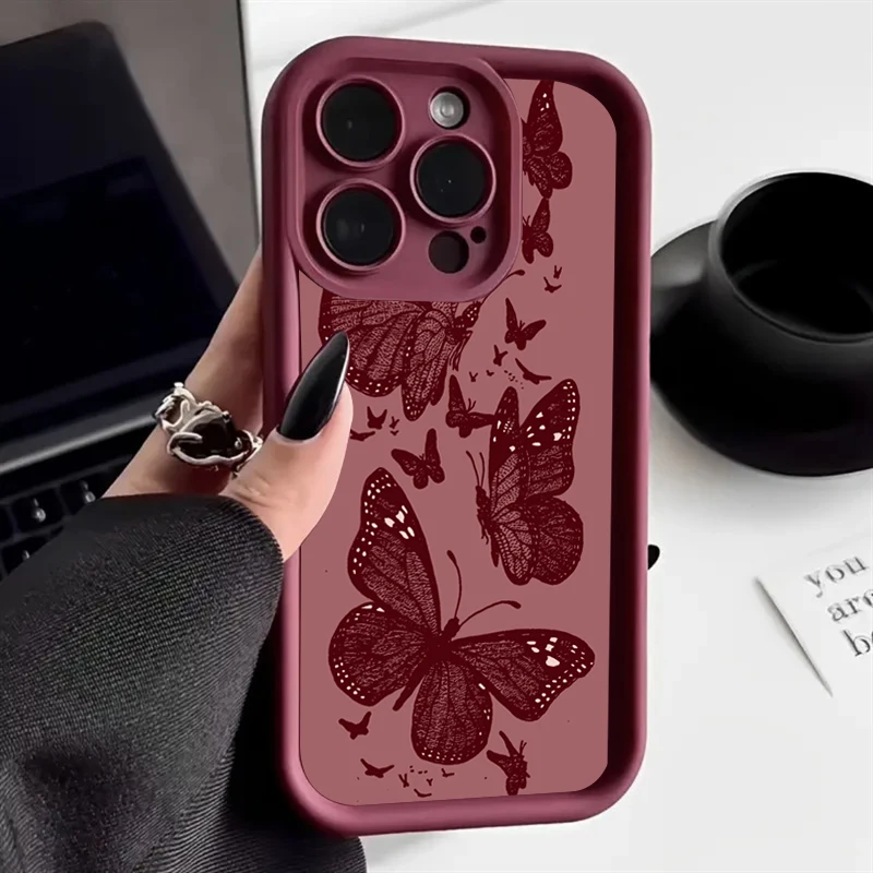 Retro Butterfly Pattern Silicone Phone Case For iPhone 17 16 15 14 13 12 11 Pro Max 17 Air 16E XS X XR 7 8 Plus Shockproof Cover