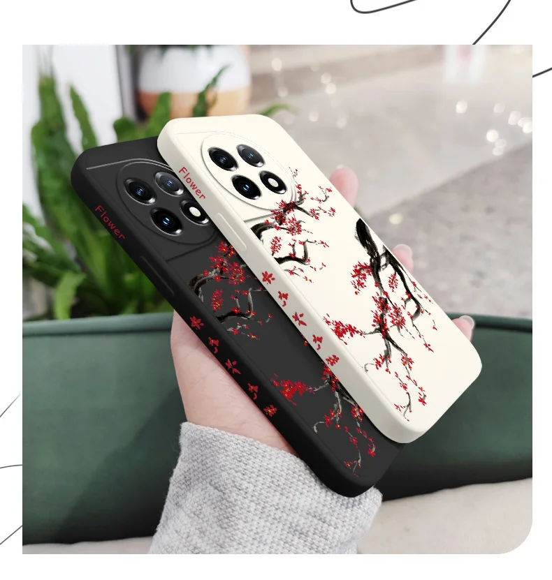 Cold Plum Snow Phone Case For Oneplus 13 13R 12 12R 11 11R 10 10R 10T 9R 9RT 9 8T 8 7 7T Pro 5G Liquid Silicone Cover