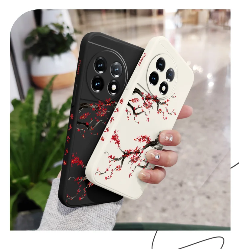 Cold Plum Snow Phone Case For Oneplus 13 13R 12 12R 11 11R 10 10R 10T 9R 9RT 9 8T 8 7 7T Pro 5G Liquid Silicone Cover