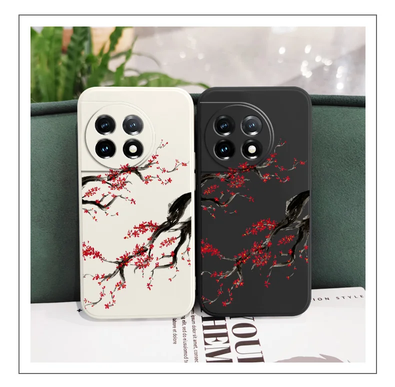 Cold Plum Snow Phone Case For Oneplus 13 13R 12 12R 11 11R 10 10R 10T 9R 9RT 9 8T 8 7 7T Pro 5G Liquid Silicone Cover