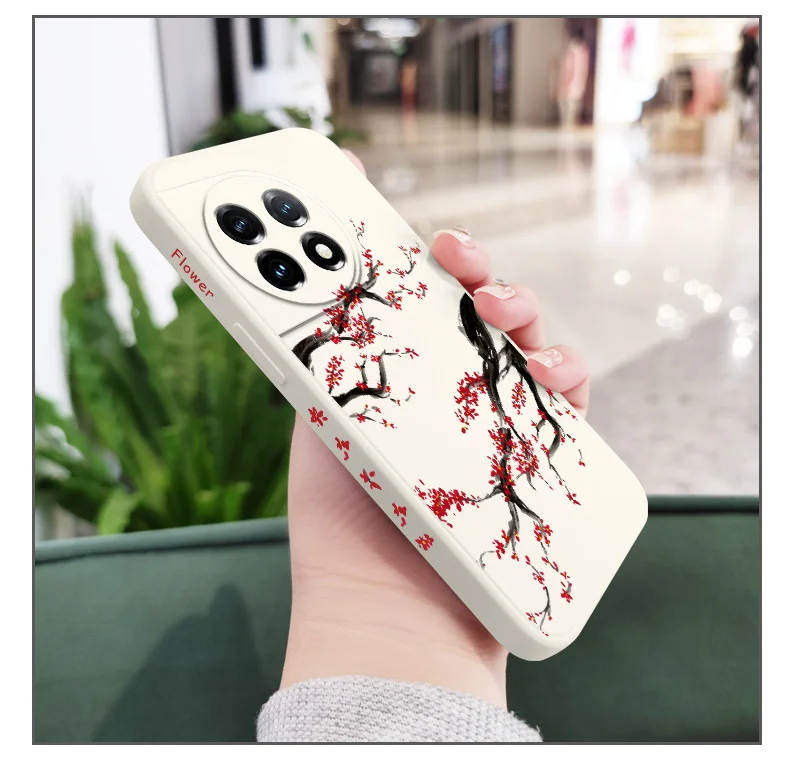 Cold Plum Snow Phone Case For Oneplus 13 13R 12 12R 11 11R 10 10R 10T 9R 9RT 9 8T 8 7 7T Pro 5G Liquid Silicone Cover