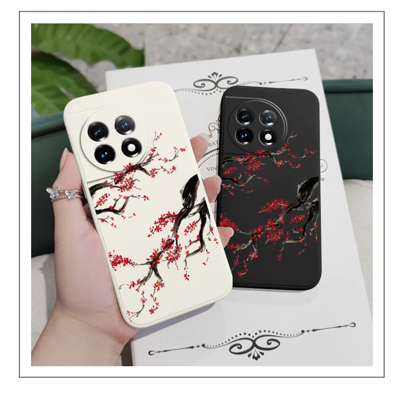 Cold Plum Snow Phone Case For Oneplus 13 13R 12 12R 11 11R 10 10R 10T 9R 9RT 9 8T 8 7 7T Pro 5G Liquid Silicone Cover