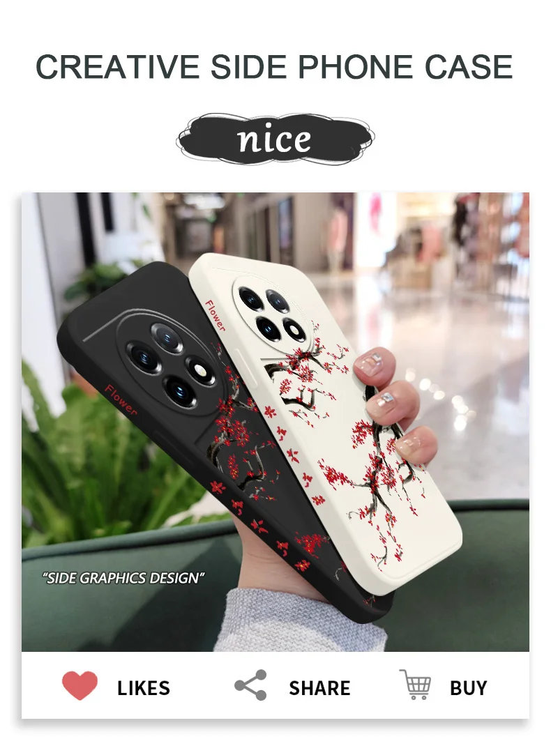 Cold Plum Snow Phone Case For Oneplus 13 13R 12 12R 11 11R 10 10R 10T 9R 9RT 9 8T 8 7 7T Pro 5G Liquid Silicone Cover