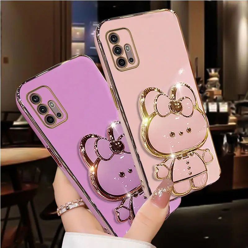 Diamond Strap Mirror Rabbit Holder Case On For Motorola Moto G60 G60S G50 G52 G53 G54 G73 G84 G40 G42 Fusion 5G 2021 Stand Cover