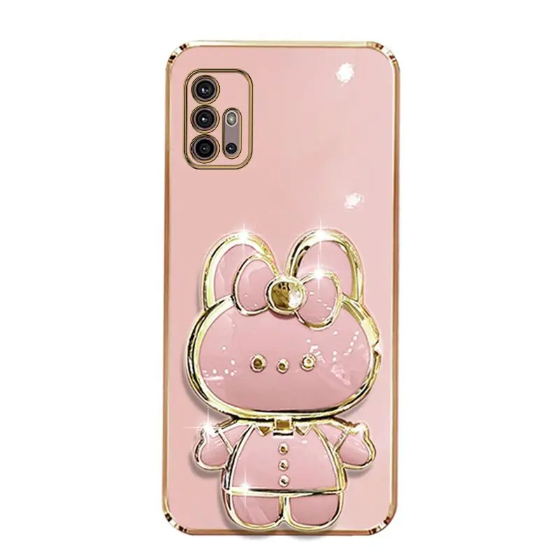 Diamond Strap Mirror Rabbit Holder Case On For Motorola Moto G60 G60S G50 G52 G53 G54 G73 G84 G40 G42 Fusion 5G 2021 Stand Cover