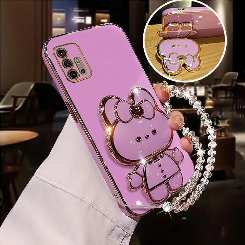 Diamond Strap Mirror Rabbit Holder Case On For Motorola Moto G60 G60S G50 G52 G53 G54 G73 G84 G40 G42 Fusion 5G 2021 Stand Cover