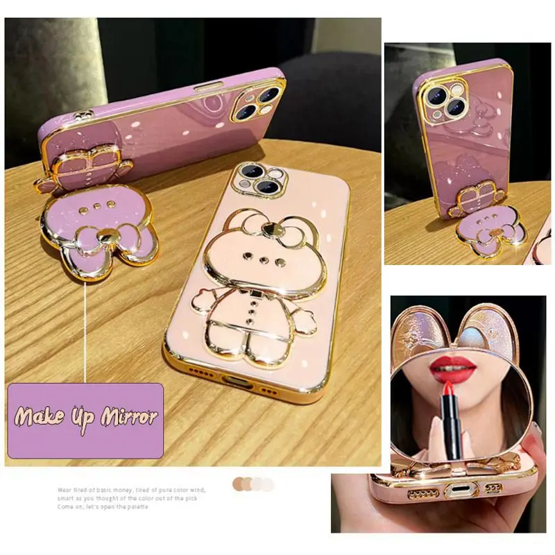 Diamond Strap Mirror Rabbit Holder Case On For Motorola Moto G60 G60S G50 G52 G53 G54 G73 G84 G40 G42 Fusion 5G 2021 Stand Cover