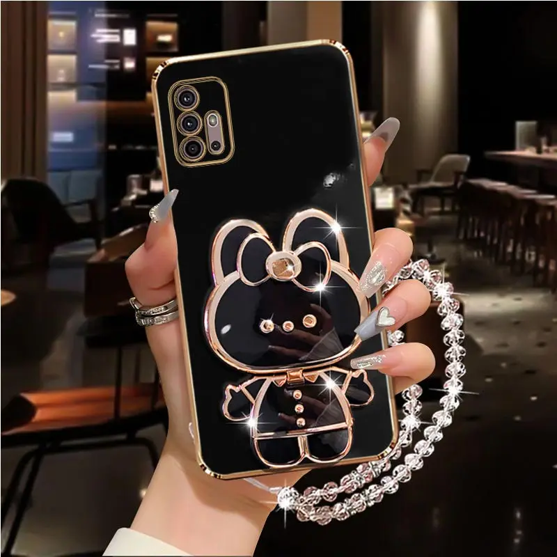 Diamond Strap Mirror Rabbit Holder Case On For Motorola Moto G60 G60S G50 G52 G53 G54 G73 G84 G40 G42 Fusion 5G 2021 Stand Cover