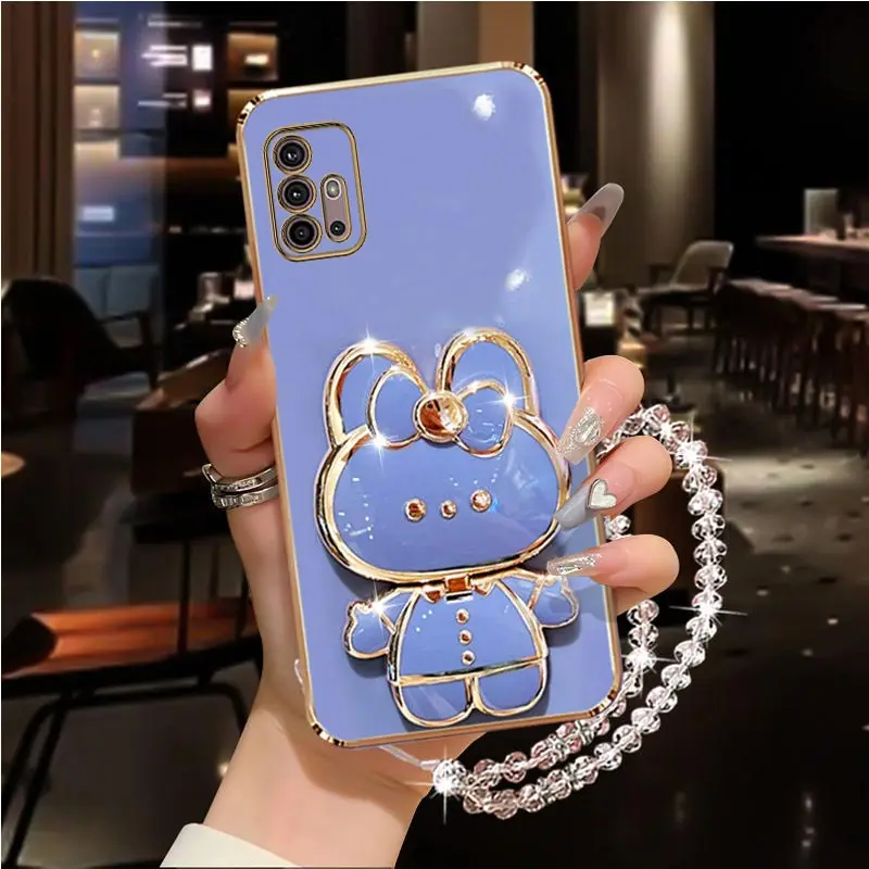Diamond Strap Mirror Rabbit Holder Case On For Motorola Moto G60 G60S G50 G52 G53 G54 G73 G84 G40 G42 Fusion 5G 2021 Stand Cover