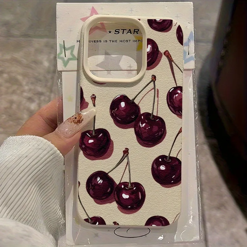 Wine Red Cherry Pattern Lychee Texture Phone Case For iPhone 17 Pro Max 11 12 13 14 15 16 17 Air 15 Plus X XS XR 16E Soft Cover