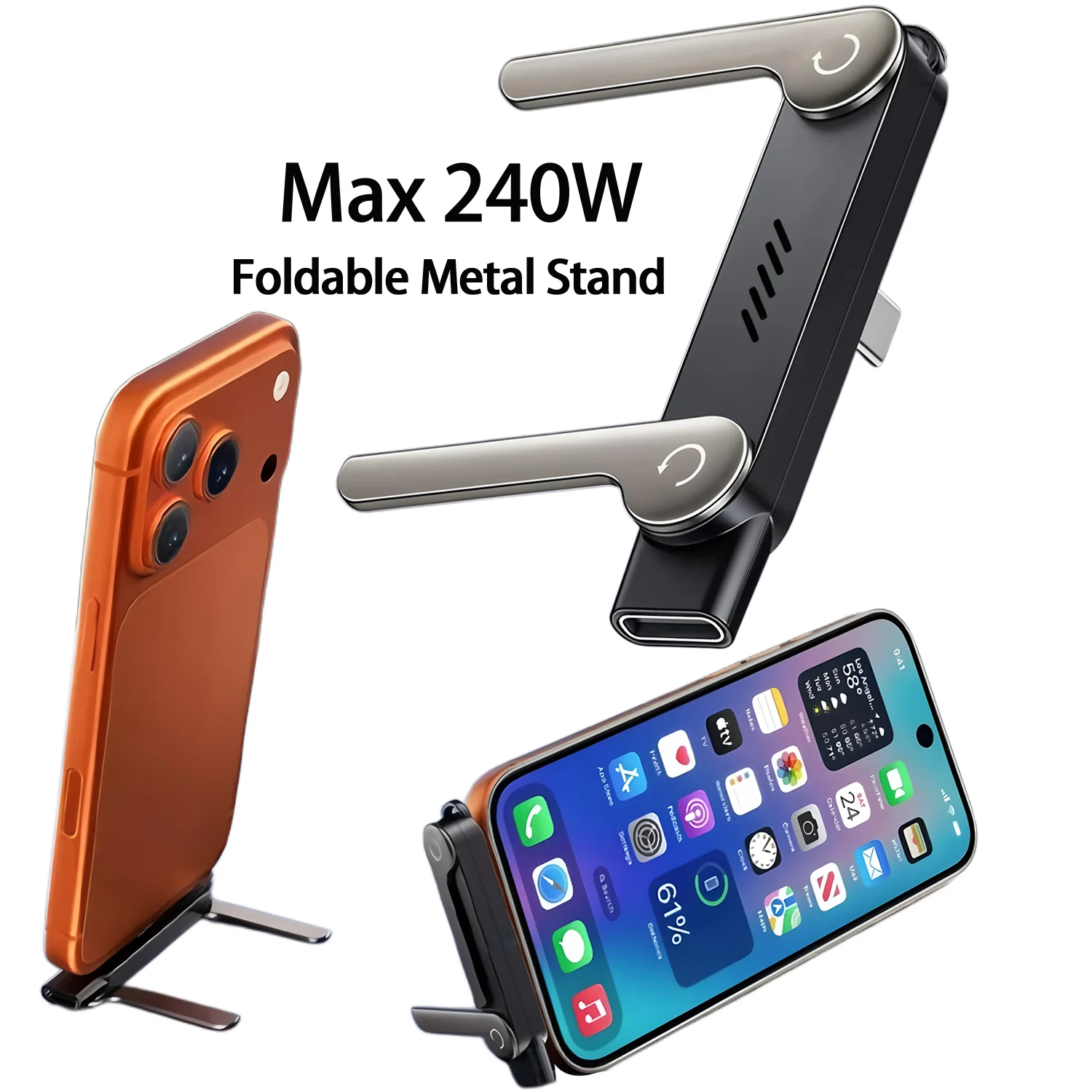 240W USB C OTG Adapter With Stand 90 Degree Type-C Female to PD Male Converter For iPhone 17 16 Macbook Samsung Phone Holder Cab