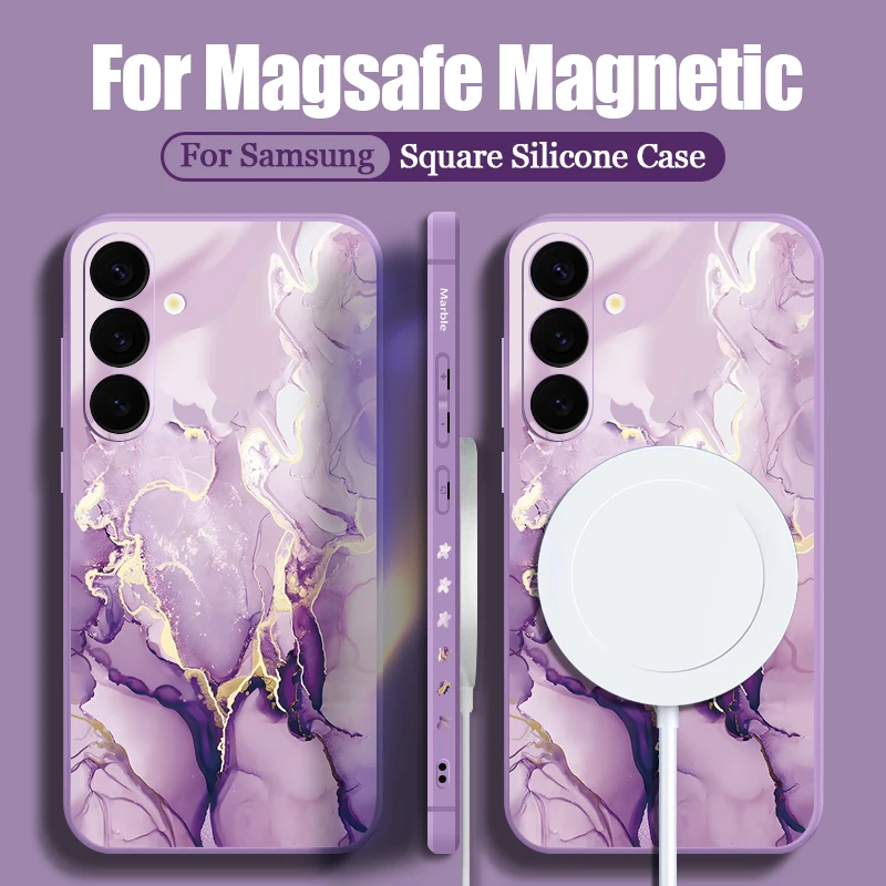 Marble Lanyard Phone Case For Samsung Galaxy S26 S25 S24 S23 S22 Ultra Plus S25 FE Magnetic For Magsafe Wireless Charge Cover