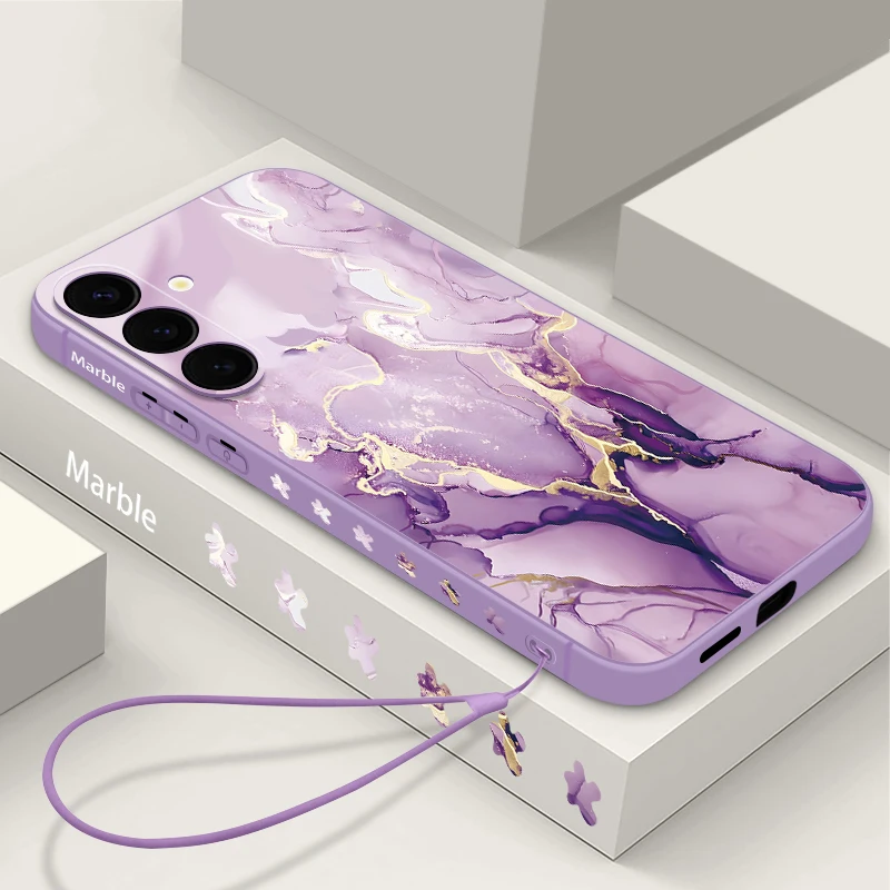 Marble Lanyard Phone Case For Samsung Galaxy S26 S25 S24 S23 S22 Ultra Plus S25 FE Magnetic For Magsafe Wireless Charge Cover
