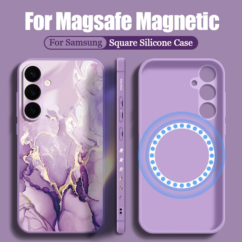 Marble Lanyard Phone Case For Samsung Galaxy S26 S25 S24 S23 S22 Ultra Plus S25 FE Magnetic For Magsafe Wireless Charge Cover