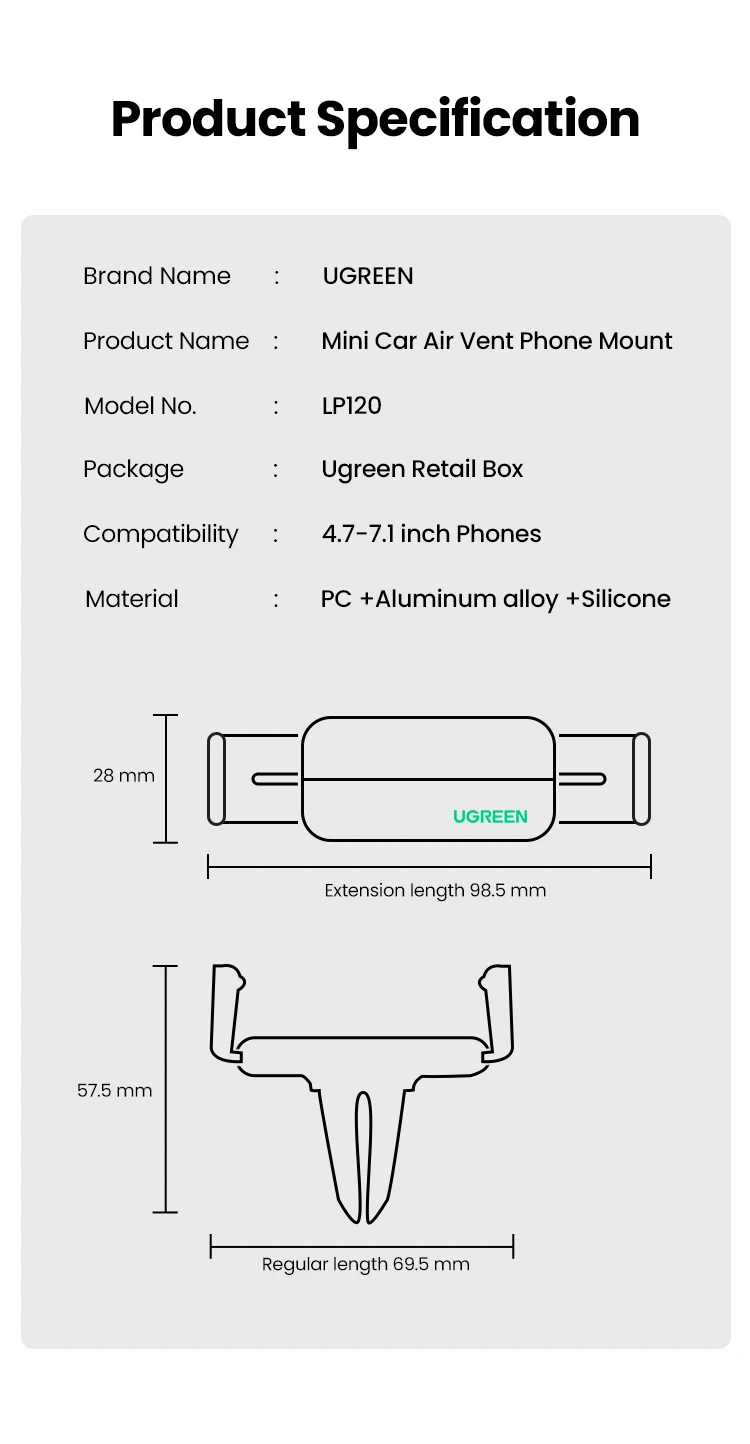 UGREEN Car Phone Holder Stand For Mobile Phone Air Vent Phone Stand for Xiaomi Samsung iPhone 16 15 Telephone Car Holder Stand
