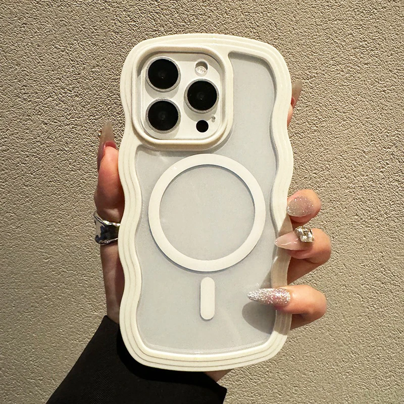 2 in 1 Wavy Frame Phone Case For iPhone 15 Pro Max 17 Air 16 14 13 11 12 Magnetic Wireless Charge Shockproof Back Cover