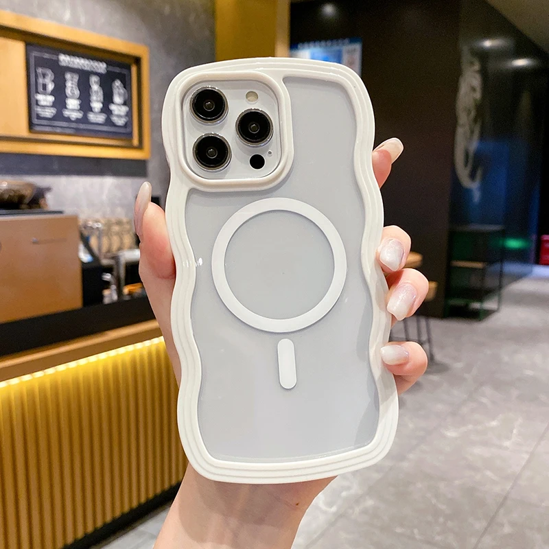 2 in 1 Wavy Frame Phone Case For iPhone 15 Pro Max 17 Air 16 14 13 11 12 Magnetic Wireless Charge Shockproof Back Cover