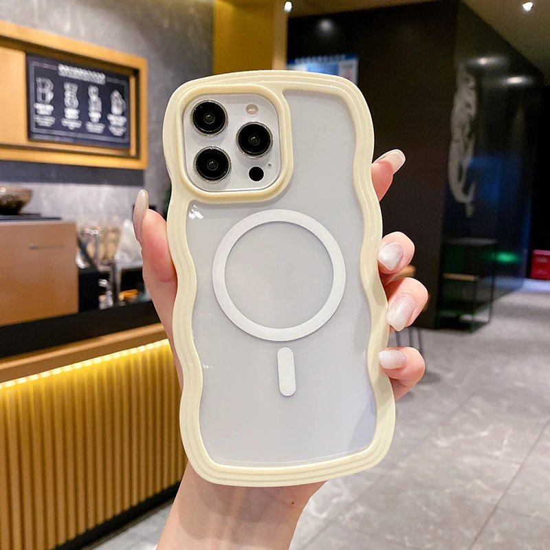 2 in 1 Wavy Frame Phone Case For iPhone 15 Pro Max 17 Air 16 14 13 11 12 Magnetic Wireless Charge Shockproof Back Cover